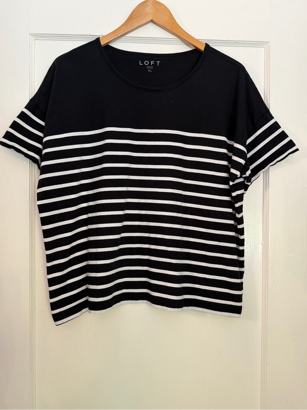 LOFT Black and White Striped Short Sleeve Tee